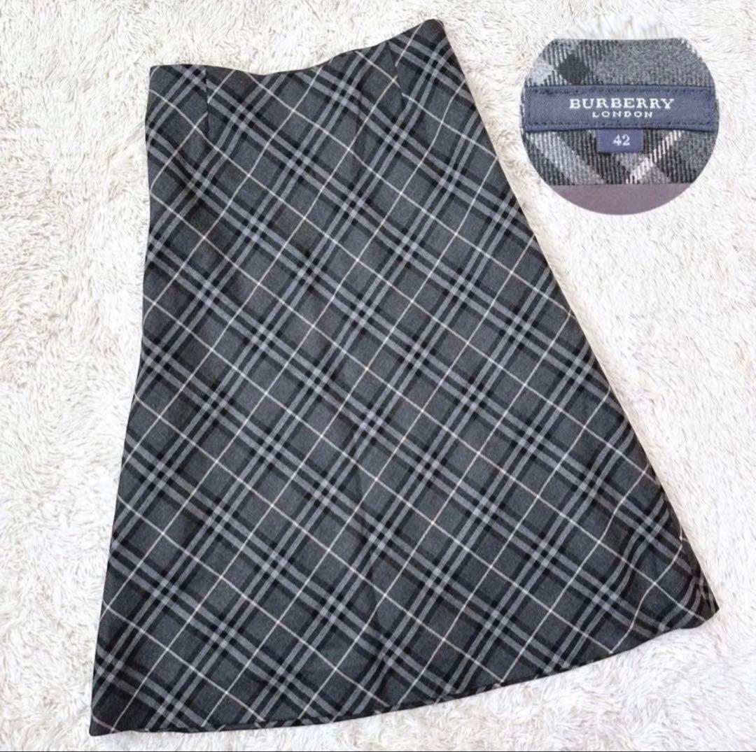 美品 バーバリーロンドン ノバチェック ミモレ丈 フレアスカート Aライン 42