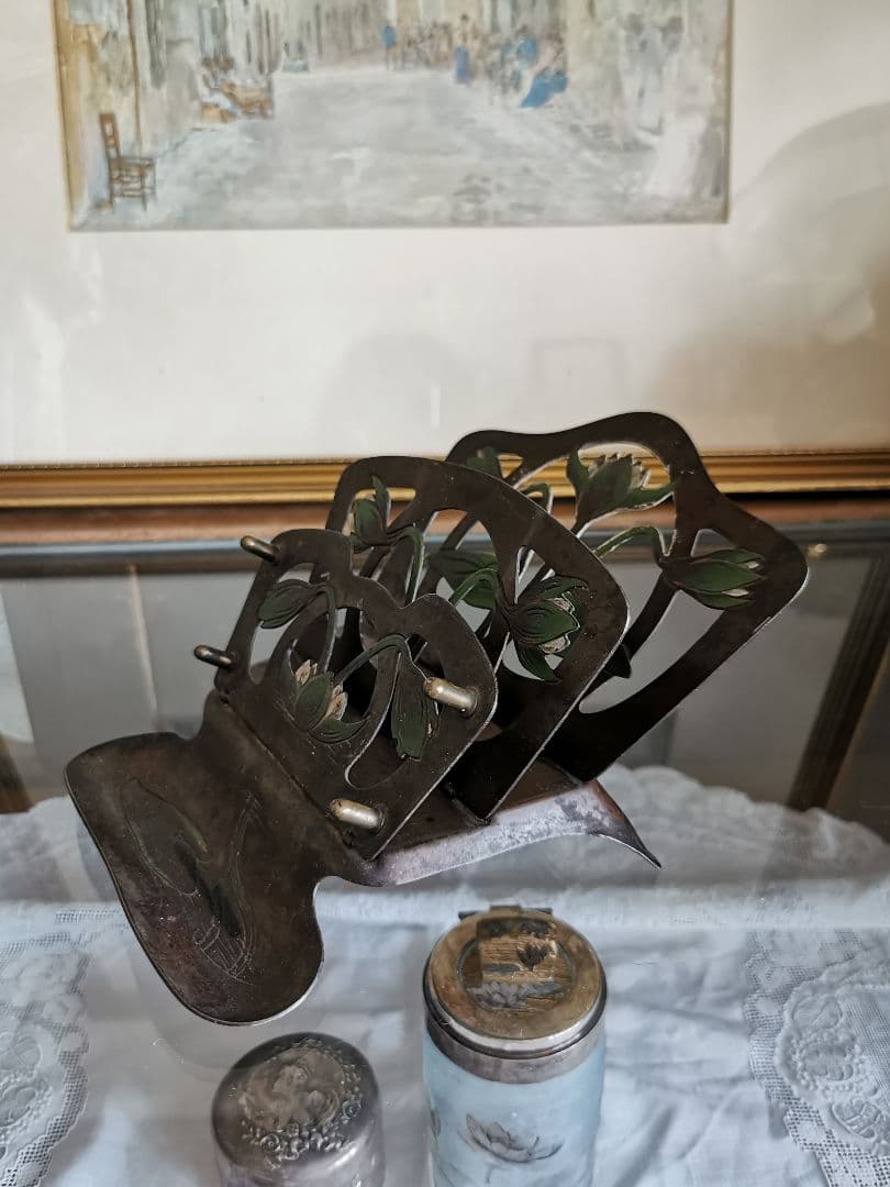 アンティークドイツ アールヌーヴォー ロータス 白水蓮レリーフ折畳レタースタンド