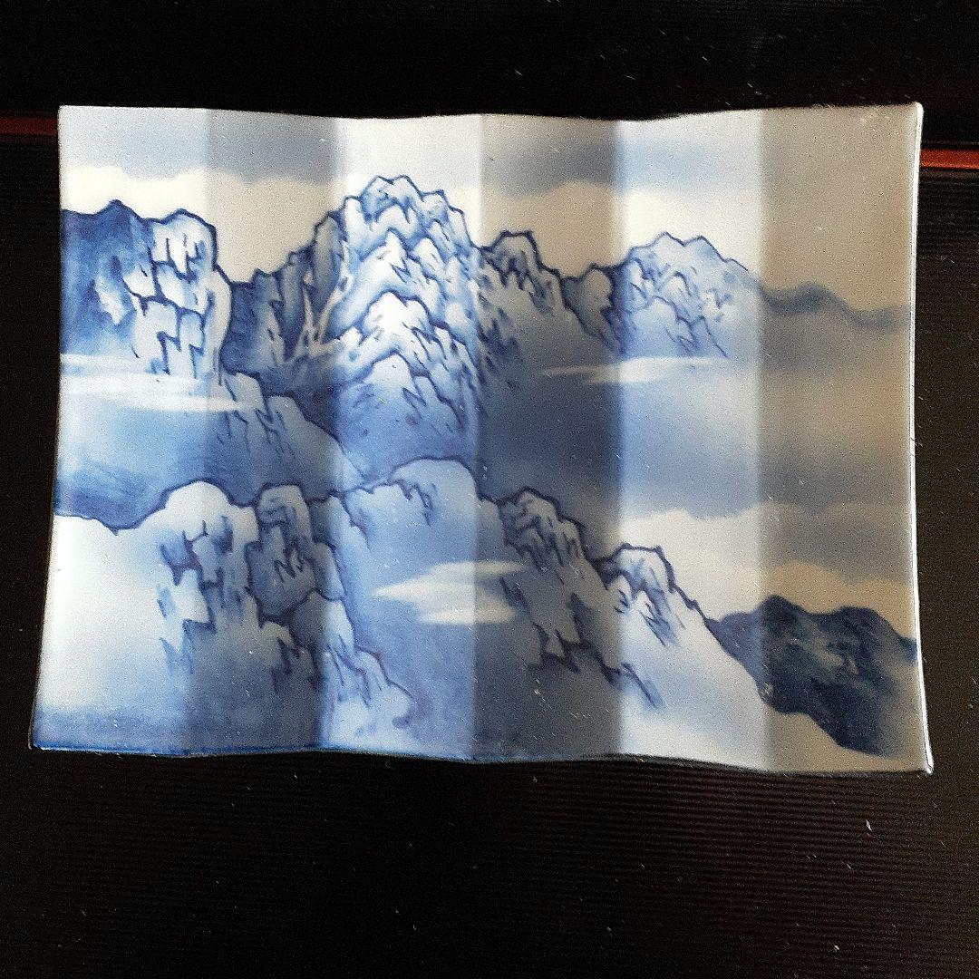 染め付け屏風形剣岳絵図角皿5客