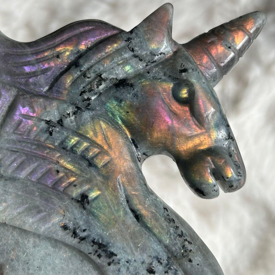 【 ラブラドライト ユニコーン ペガサス 彫物 鉱物 インテリア ユニサス　】