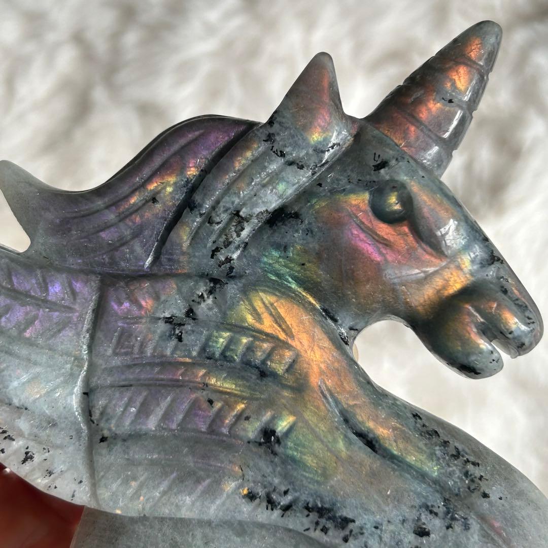 【 ラブラドライト ユニコーン ペガサス 彫物 鉱物 インテリア ユニサス　】