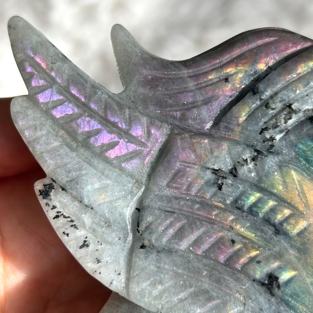 【 ラブラドライト ユニコーン ペガサス 彫物 鉱物 インテリア ユニサス　】