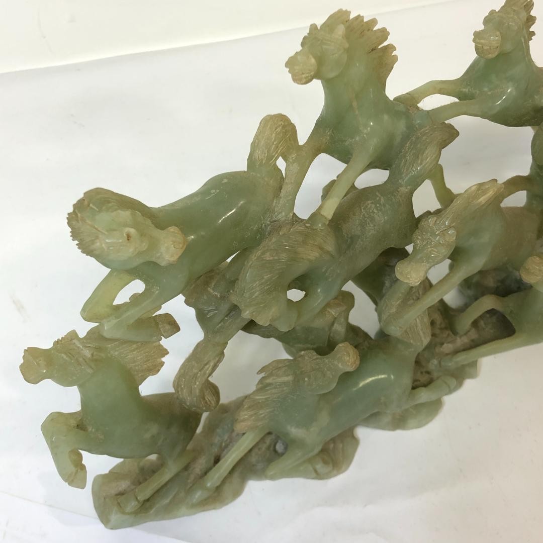 翡翠 馬 置物 12頭 中国美術 彫刻 ジャンク品