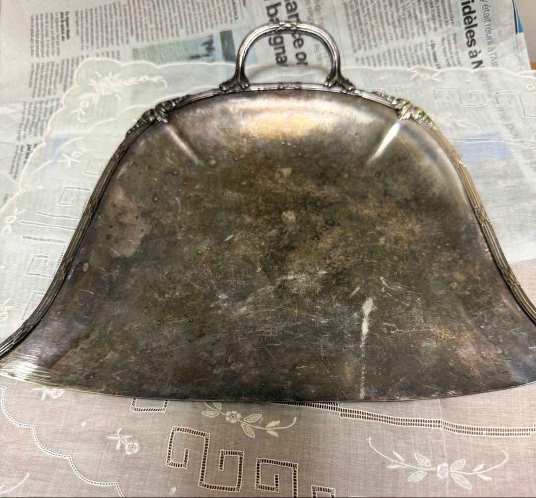 フランス　アンティーク ダストパン ブラシ　　ばら薔薇　シルバー　ちりとり　はけ