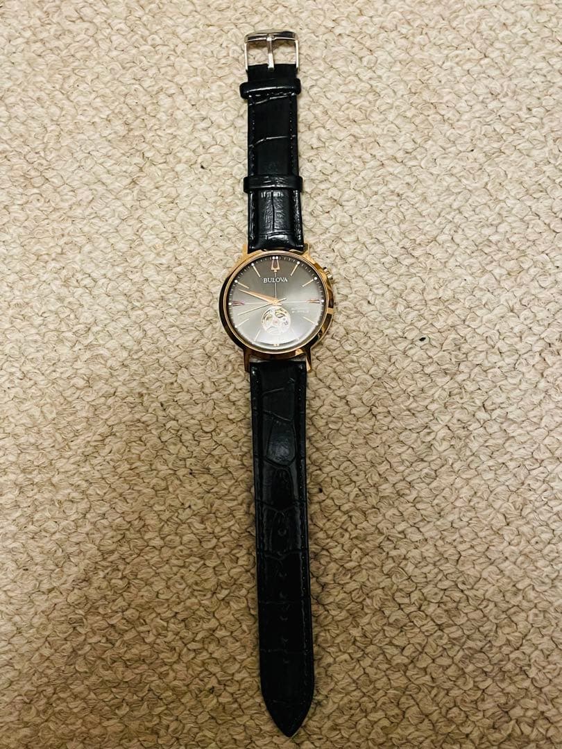 新*郎様 Bulova クラシック自動巻き ピンクゴールドブラック新品革ベルト交