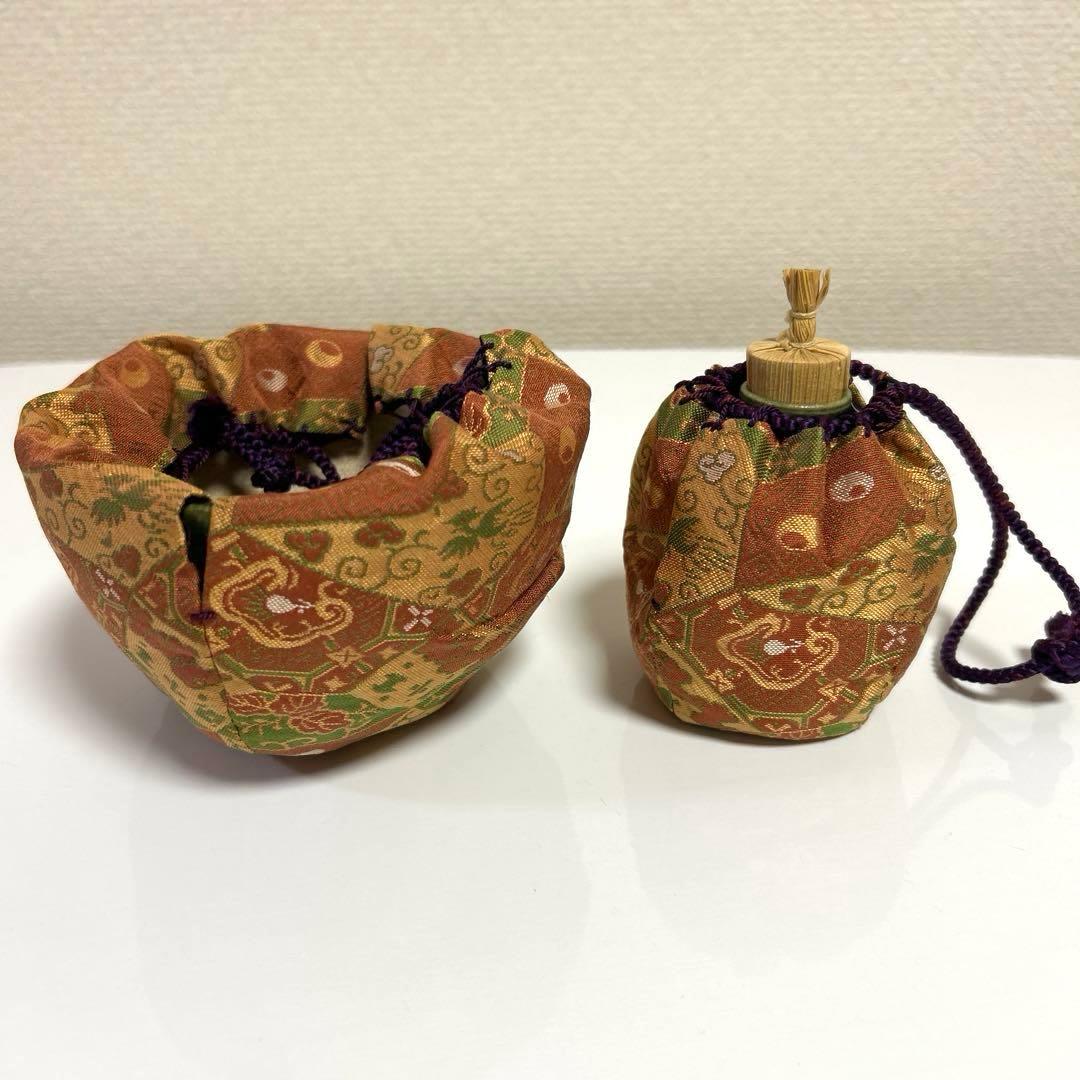 ☆未使用品☆ 織部焼 加藤連瓶 茶道具 井伊家伝来裂 宝入龍鳳裂取
