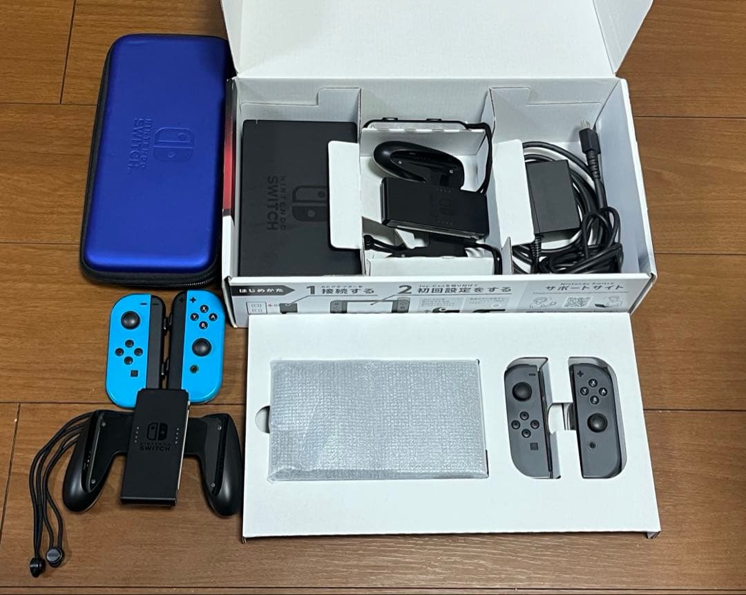 Nintendo Switch 本体 グレー➕Joy-Conネオンブルー➕ケース