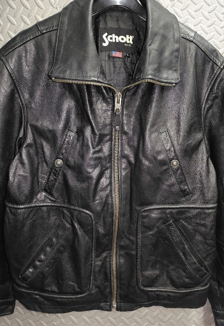 こーちゃん:Schott ブラックレザー シングルライダースジャケット