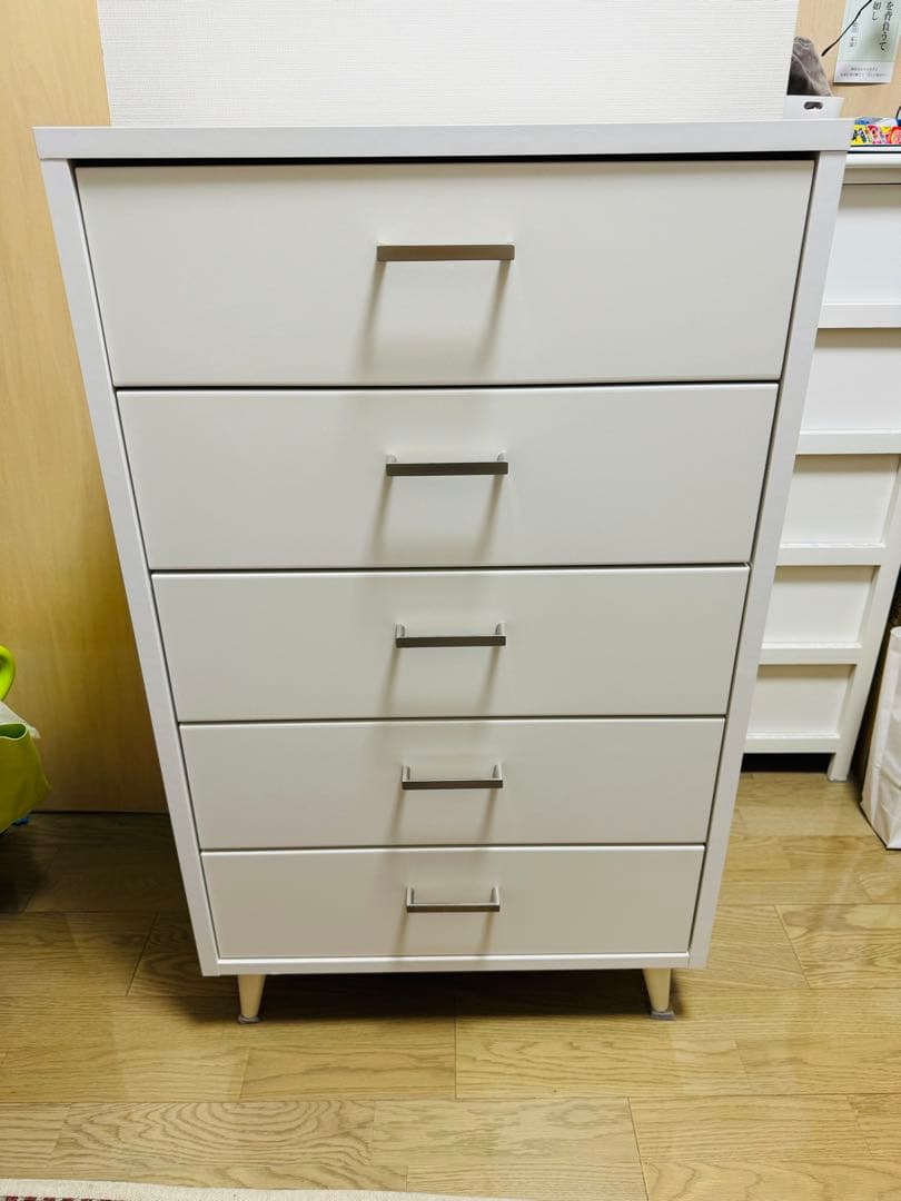 ホワイト木製チェスト 5段