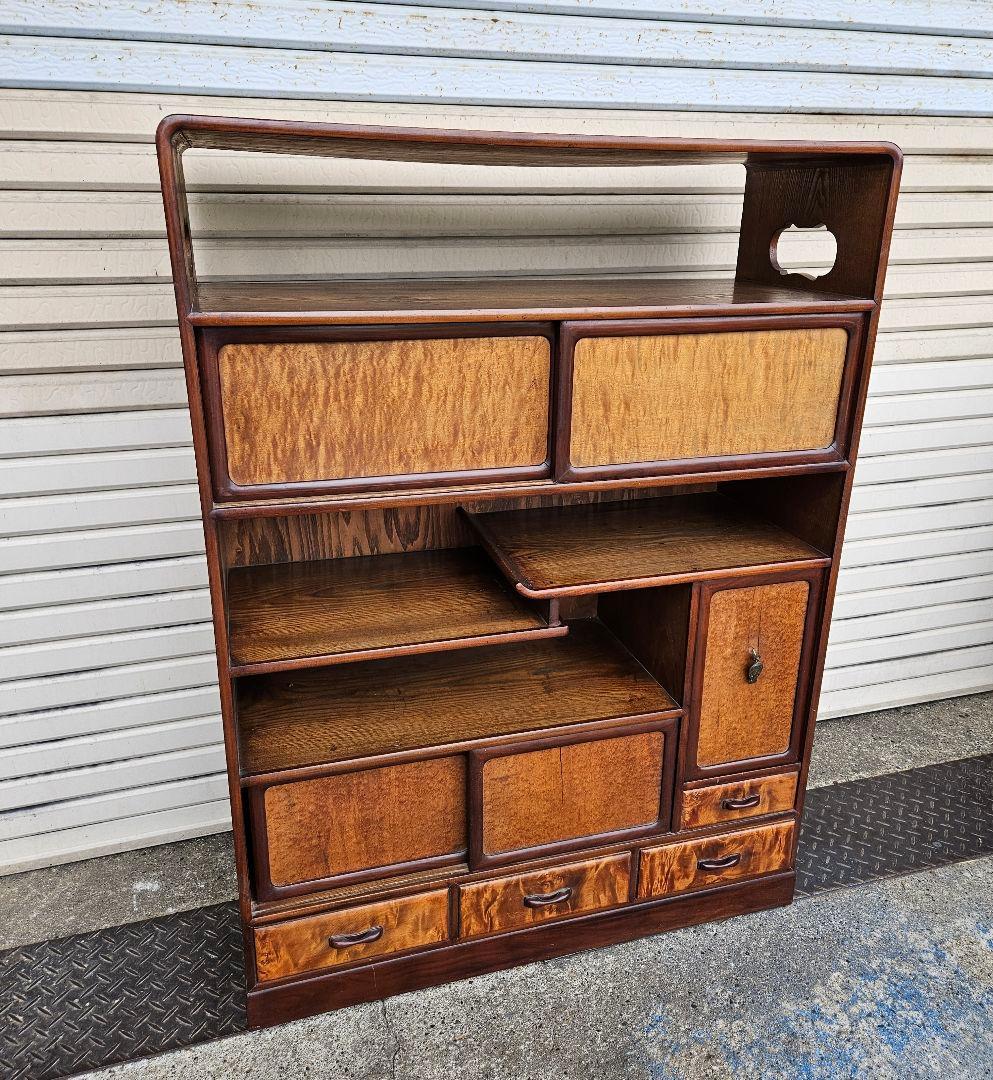 japan vintage 水屋箪笥 茶箪笥 飾り棚 杢目 木製 無垢材 和家具