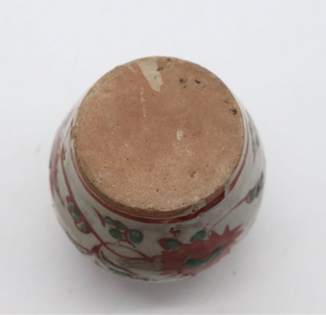 中国　明時代　紅緑彩茶壺　木箱入　送料込み0321