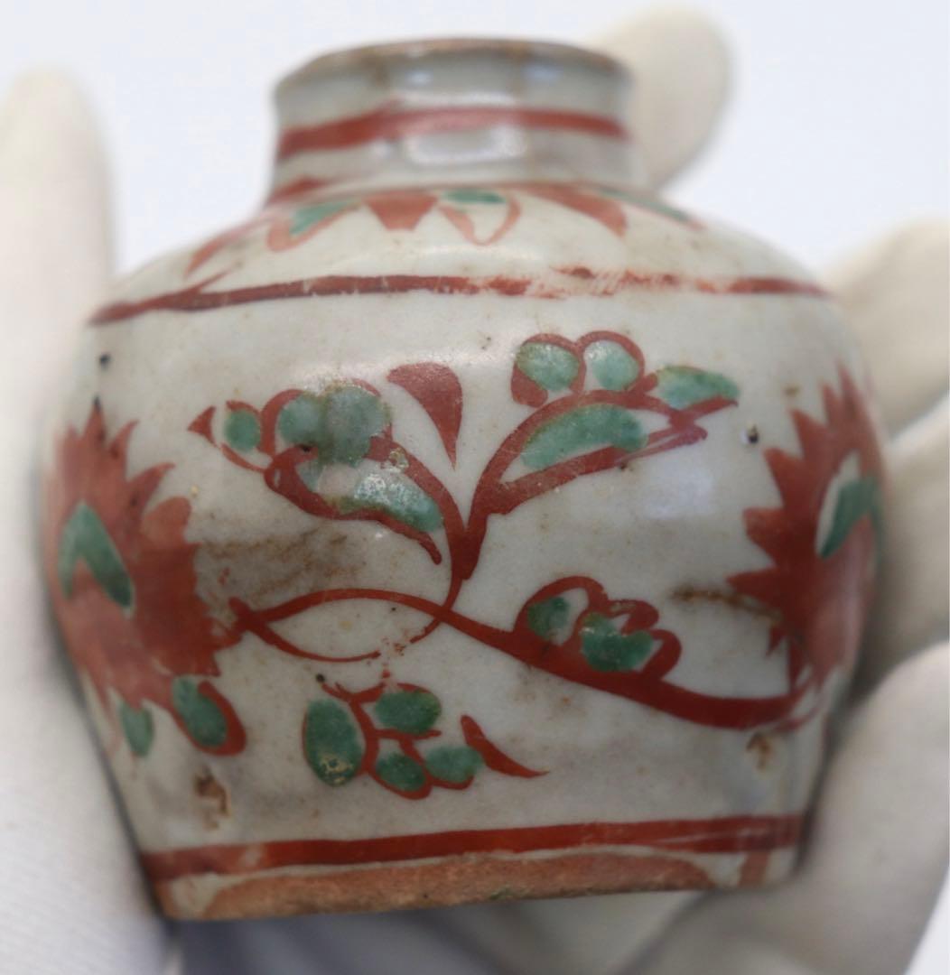 中国　明時代　紅緑彩茶壺　木箱入　送料込み0321