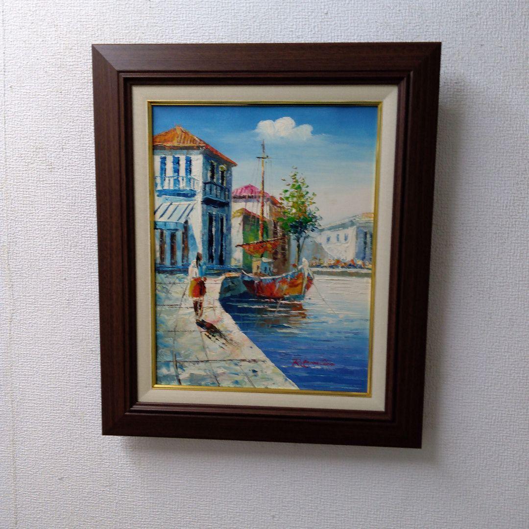 肉質油絵　立て　F6 海辺の家　額装仕上げ品