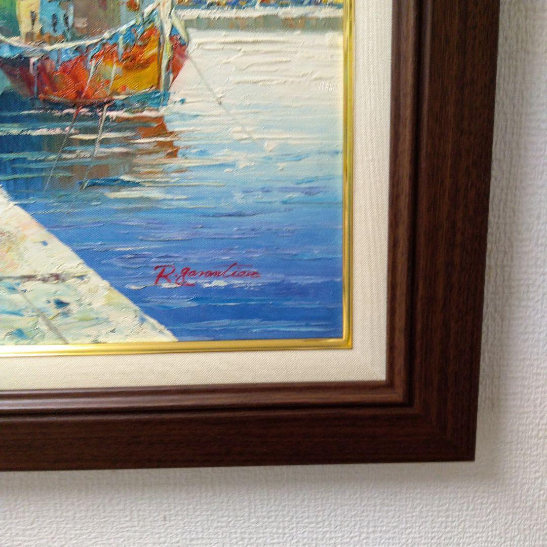 肉質油絵　立て　F6 海辺の家　額装仕上げ品