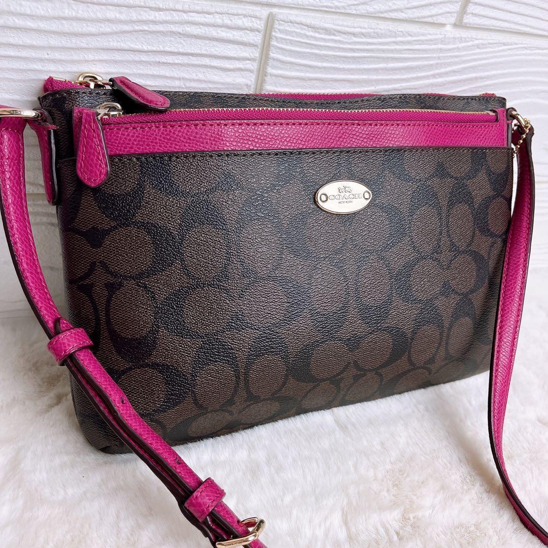 美品☆COACHコーチ2wayショルダーバッグ シグネチャー ブラウン財布