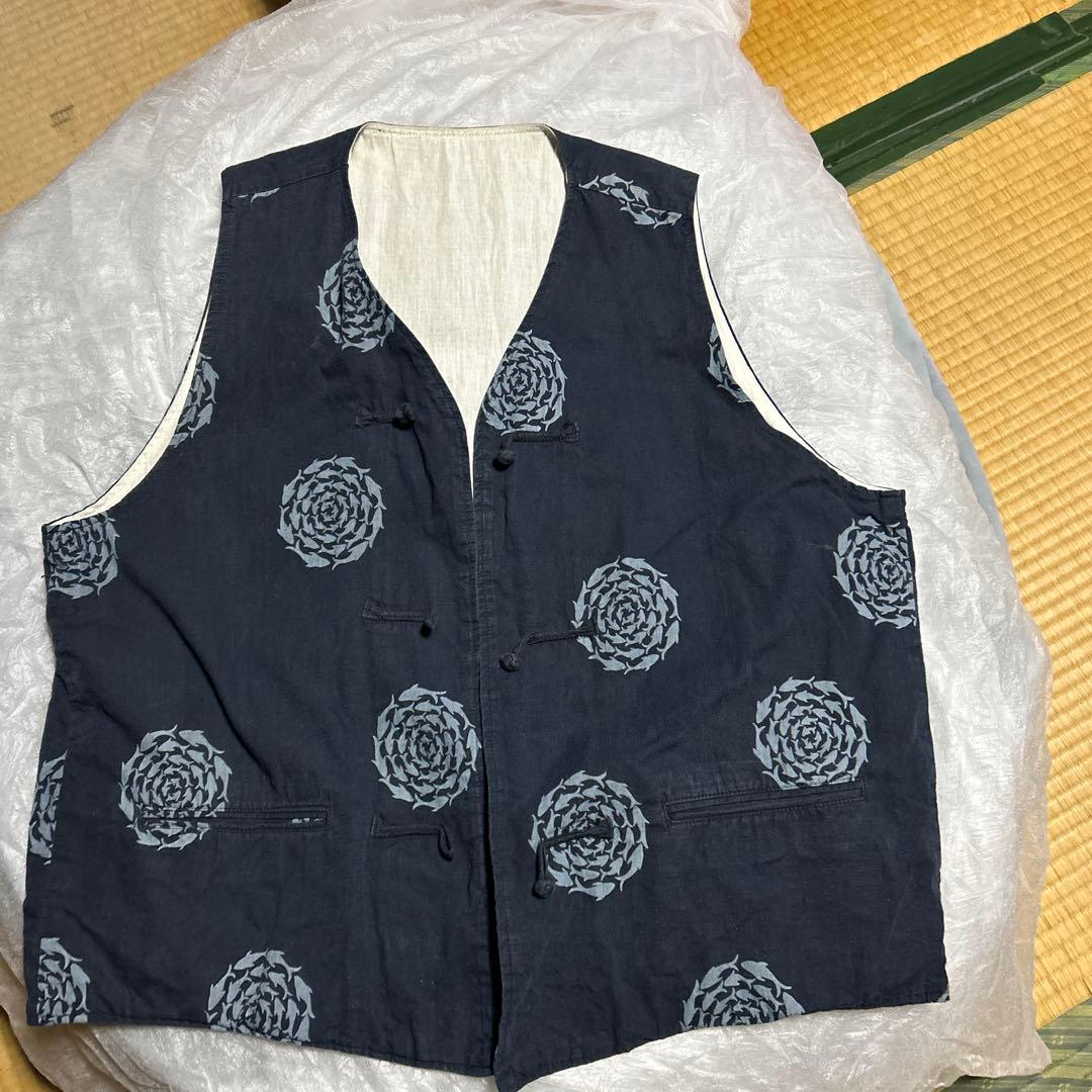 KAPITAL ネイビー 魚柄のベスト男女兼用