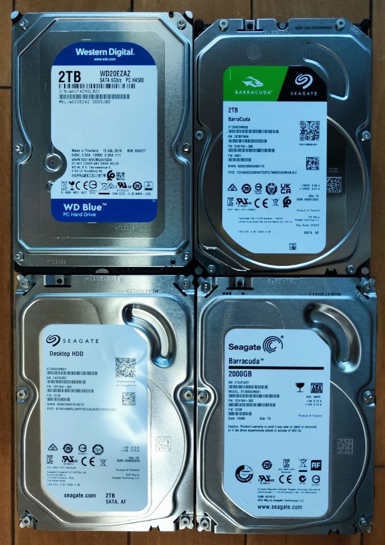 WesternDigital & Seagate 2TBx4 計8TB HDD