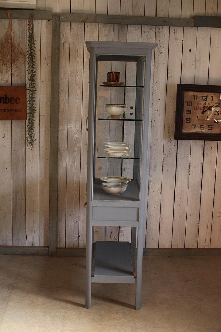 古い木枠ガラスケース　ケビント　ドクターキャビネット