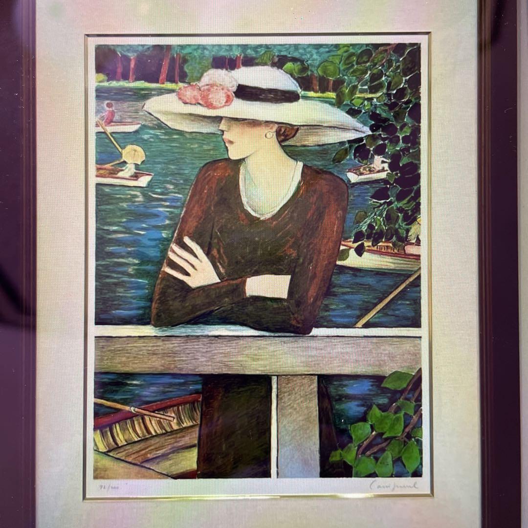 ❤️カシニョールのリトグラフ　(森の中の小舟)72×53cm額100×81cm