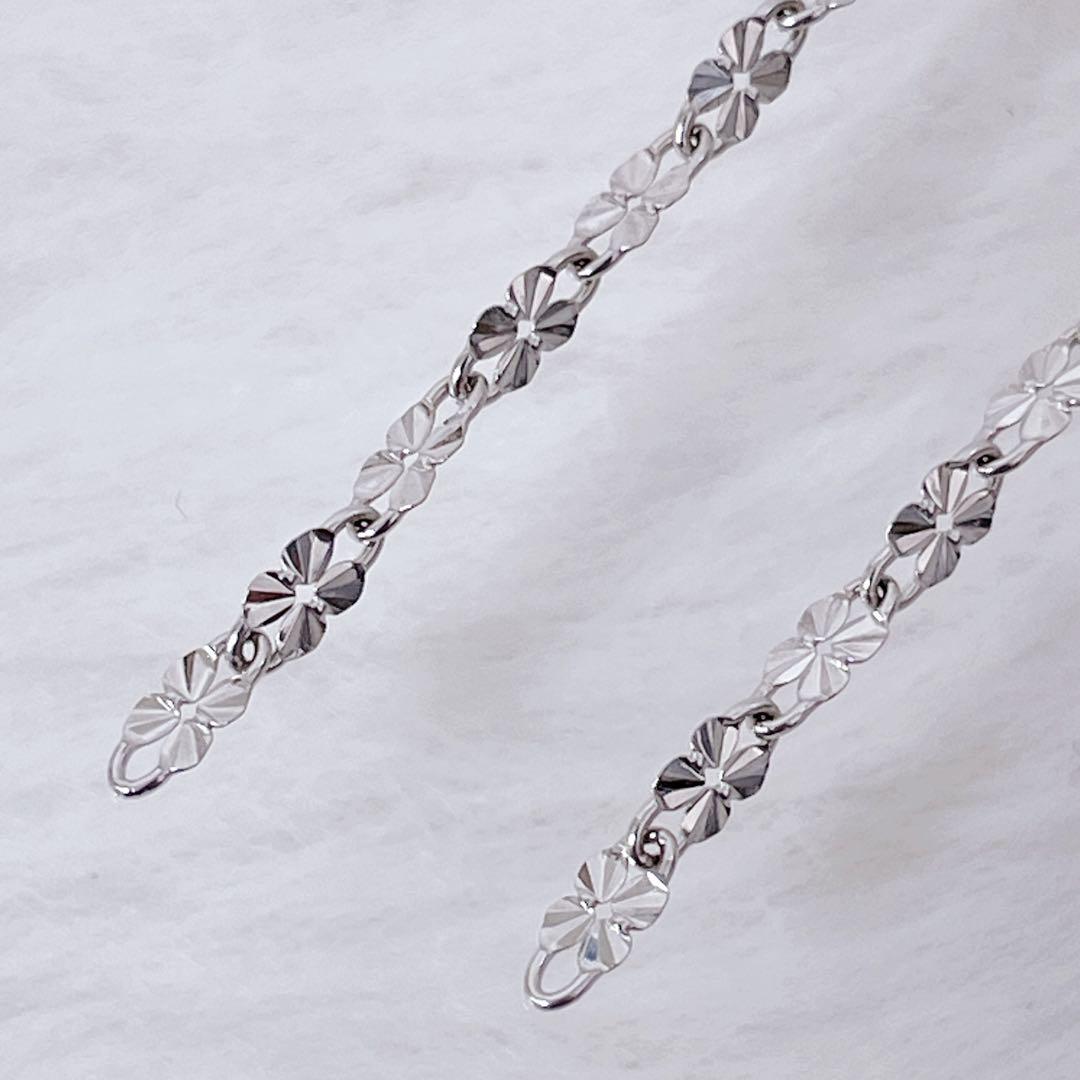 【可愛い】K18WG ロングピアス チェーン フラワーモチーフ ホワイトゴールド