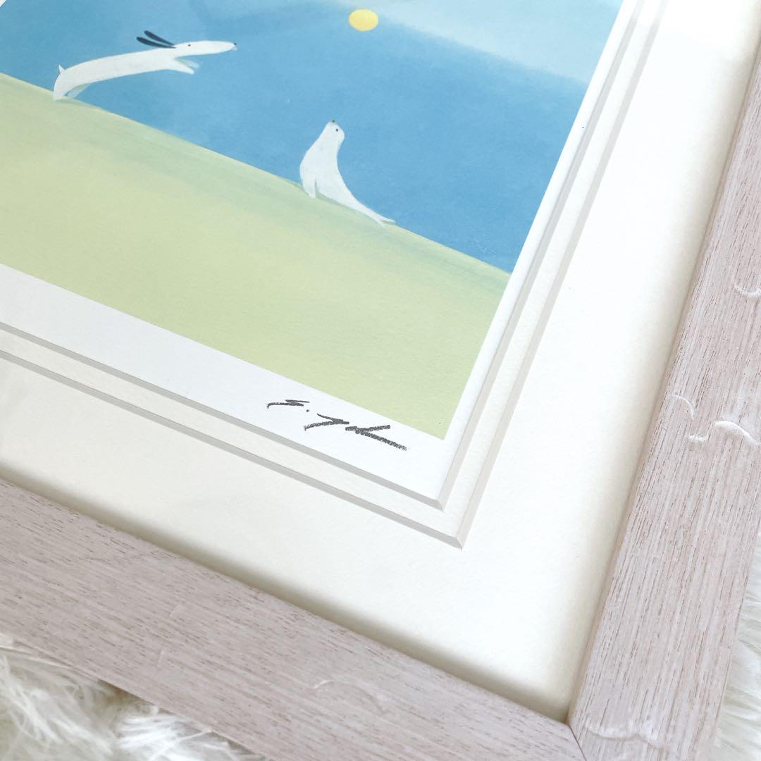 絵画　葉 祥明　「ジェイクとうみねこ」 動物　額装　ヒーリングアート