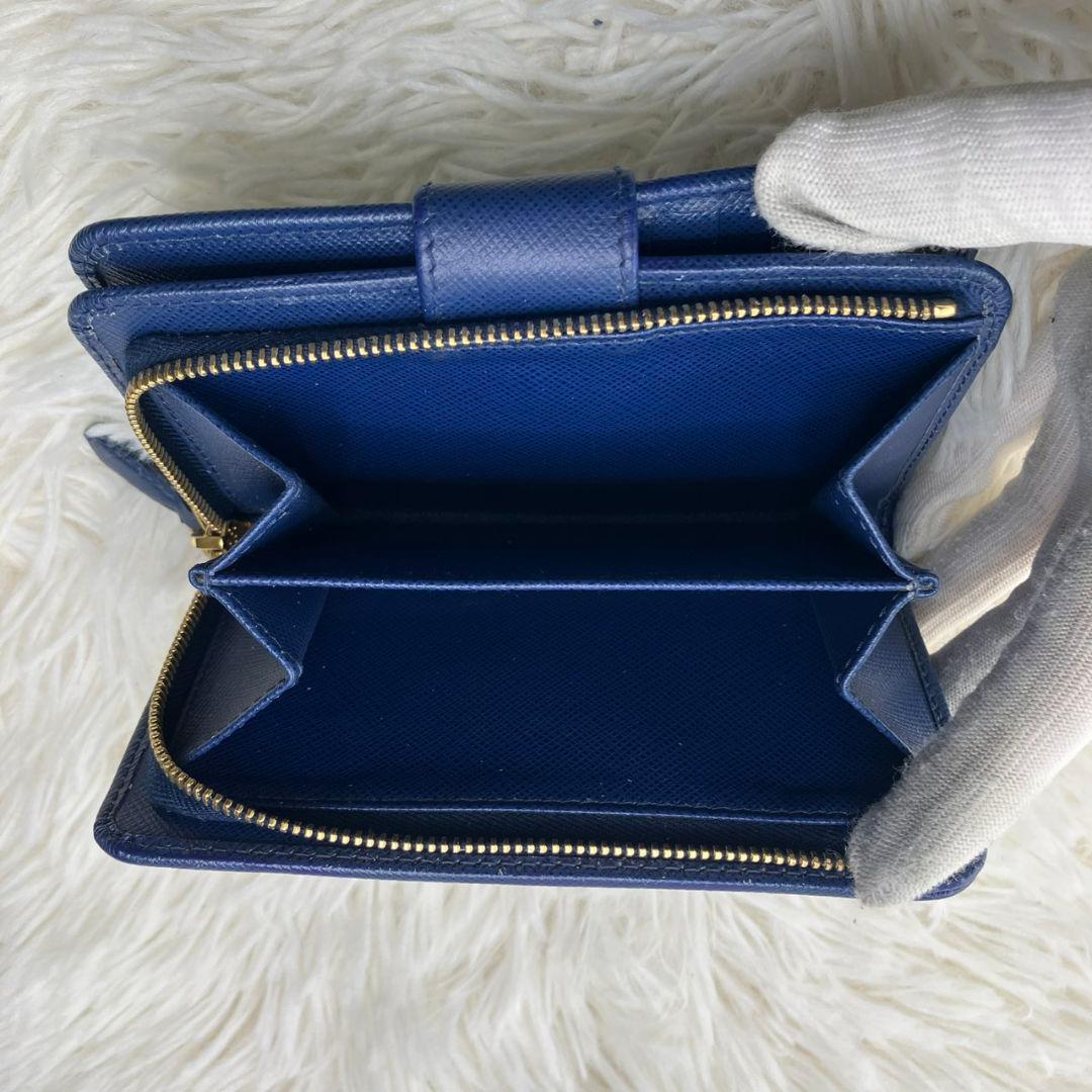 極美品✨PRADA プラダ 二つ折り財布 ネイビー ゴールドロゴ