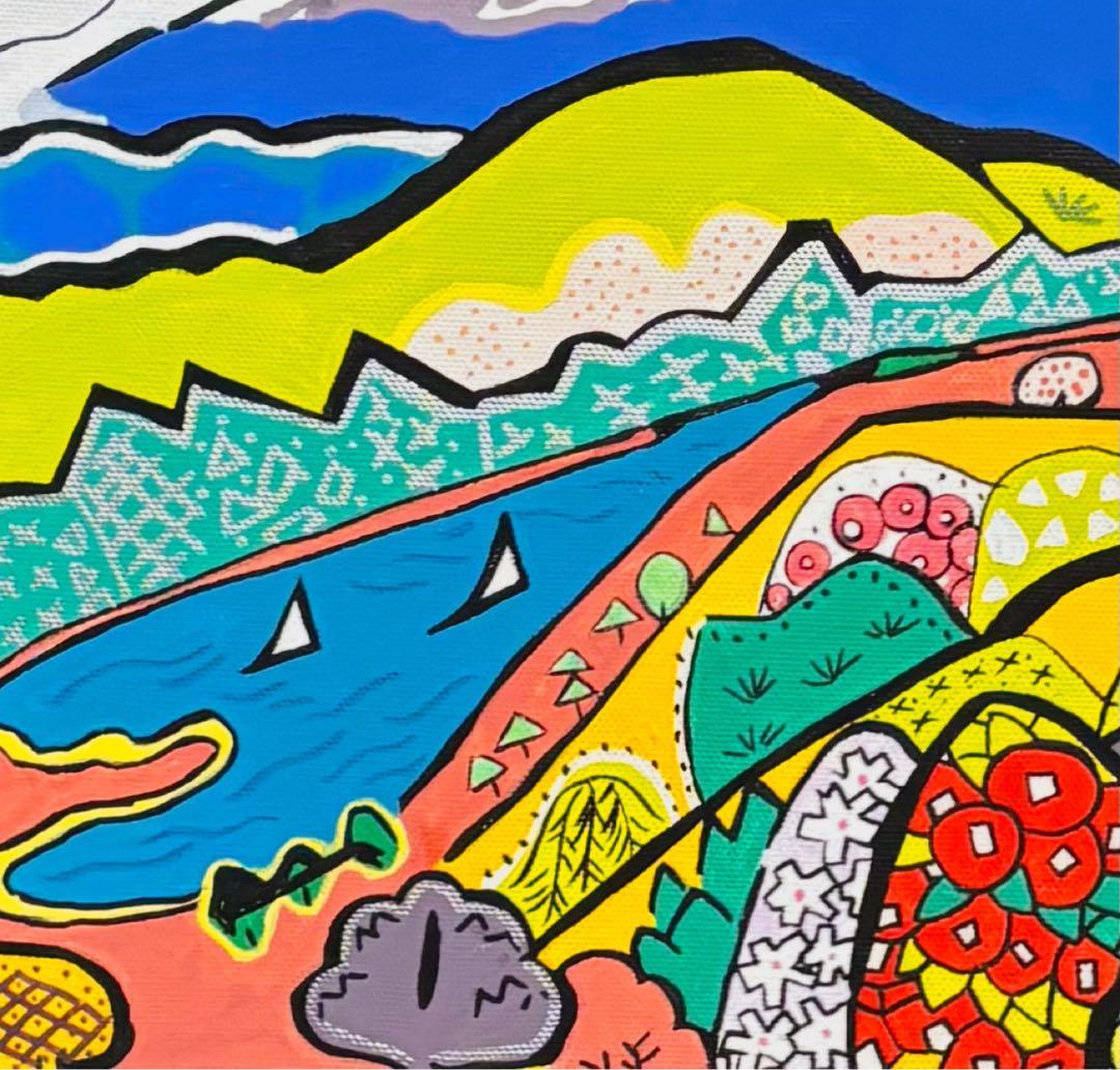 【F4号】手描き油彩　片岡球子【めでたき富士】額縁　未使用額　サイン　落款　絵画