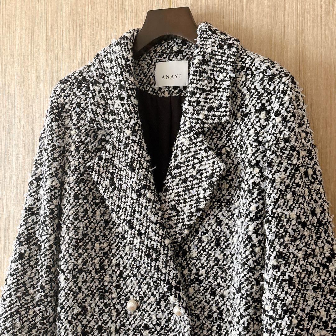 【1064】現行品　アナイ　シャネルツイード　モノトーンリボンツイードコート　A