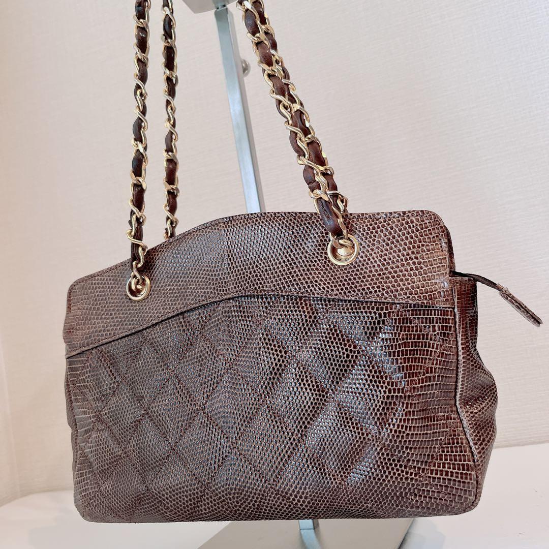 希少　CHANEL シャネル　リザード　チェーン　ハンドバッグ　シールあり