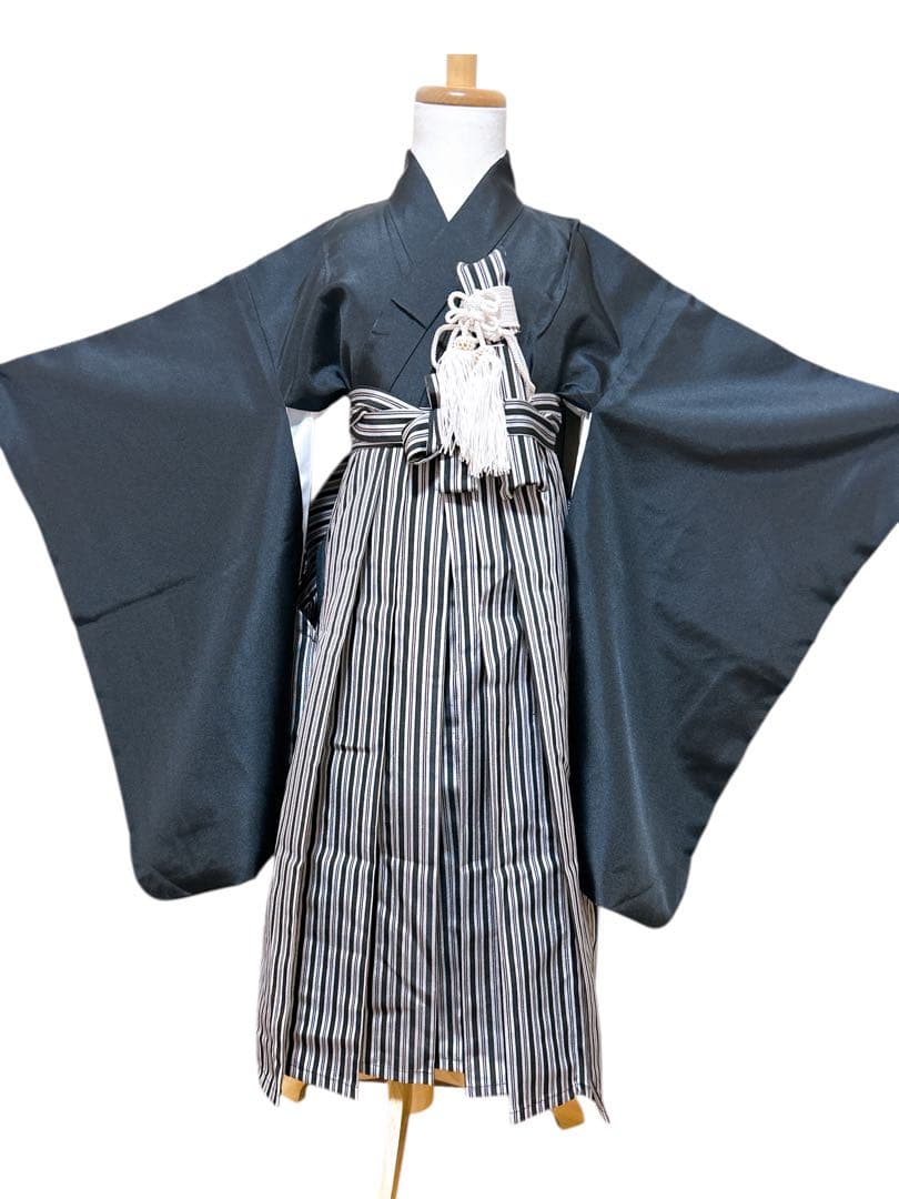 縦縞袴♡七五三　5歳　男の子　フルセット　一式　グレー系　鷹