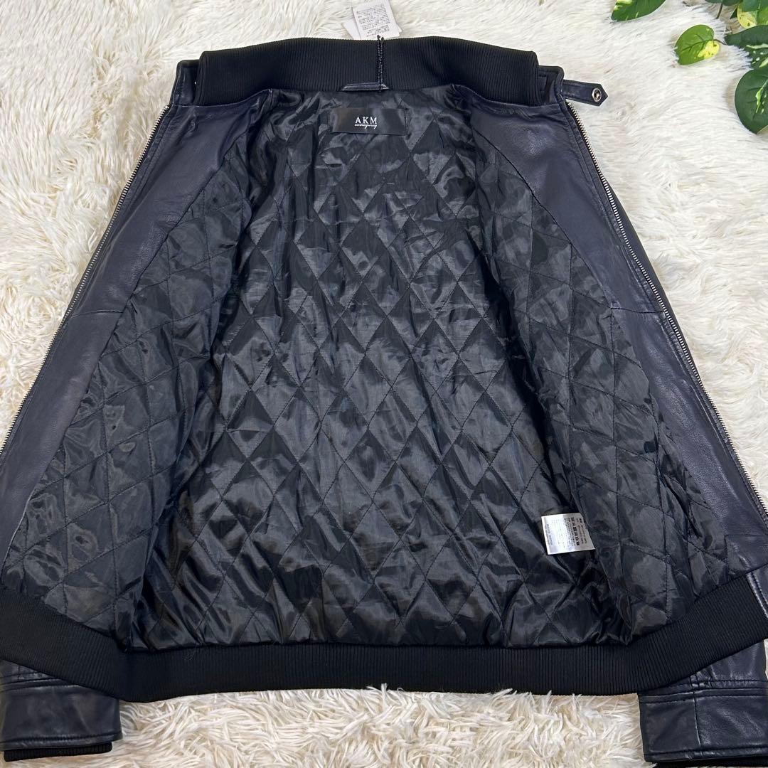 極美品 現行品タグ付きAKM シングルライダース 羊革 S キルティング 袖リブ