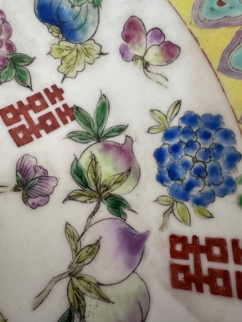 中国美術　色絵　五彩　粉彩　染付　大皿　文化大革命時代　アンティーク