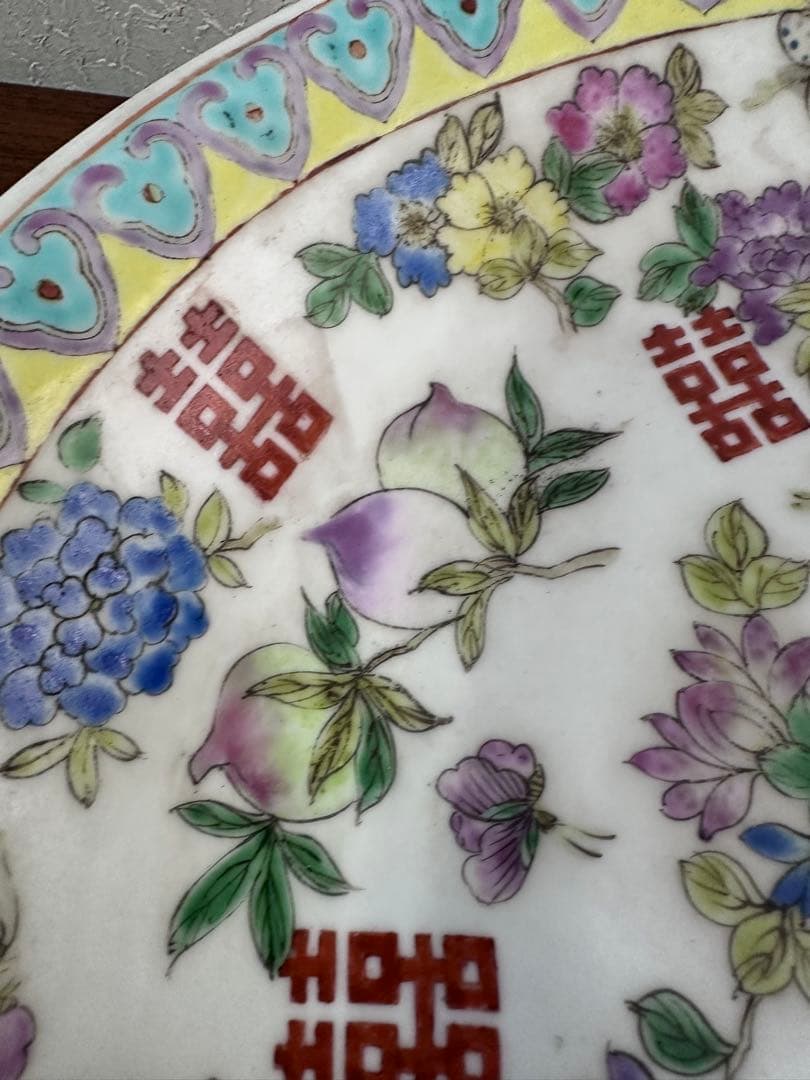 中国美術　色絵　五彩　粉彩　染付　大皿　文化大革命時代　アンティーク