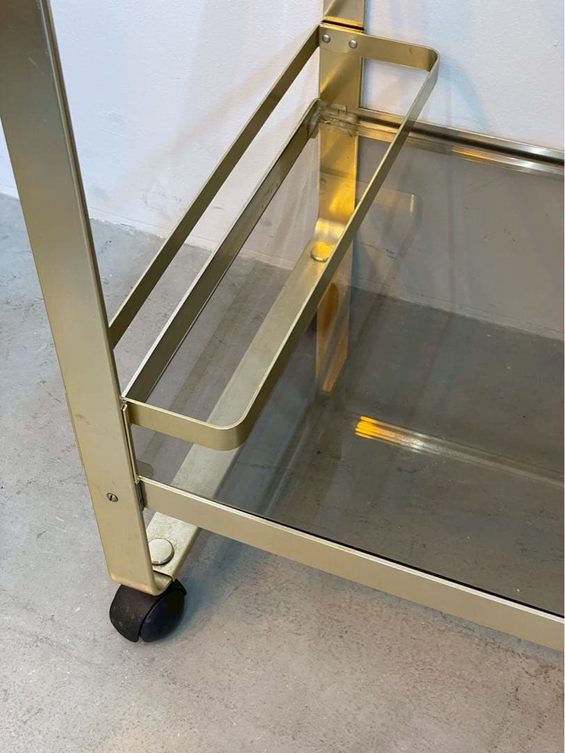 【希少】ヴィンテージ ゴールド ガラスワゴン キッチンワゴン ミッドセンチュリー