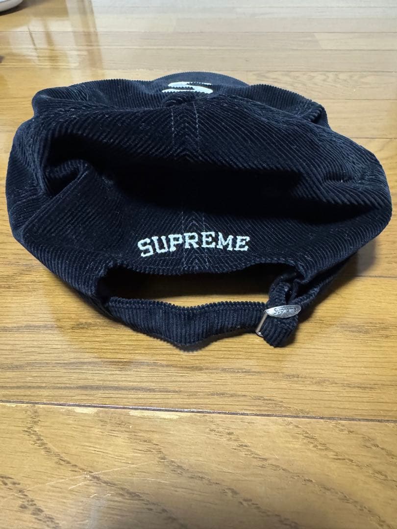 Supreme 黒 コーデュロイ Sロゴキャップ
