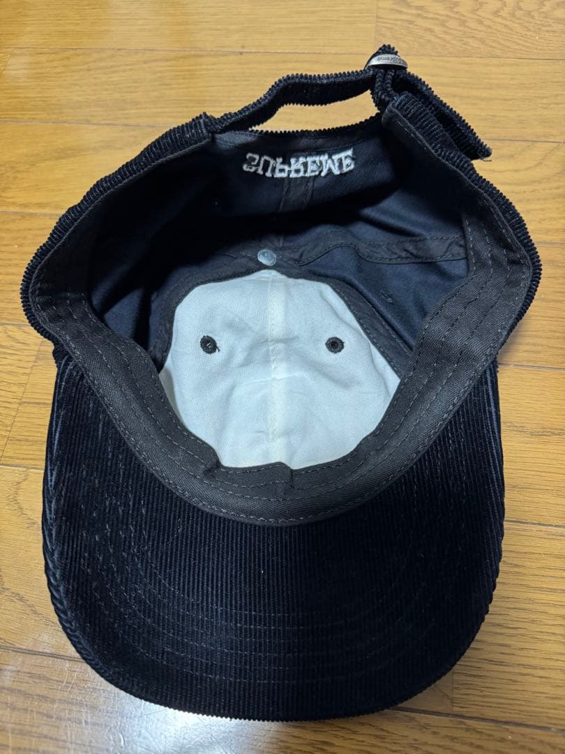 Supreme 黒 コーデュロイ Sロゴキャップ