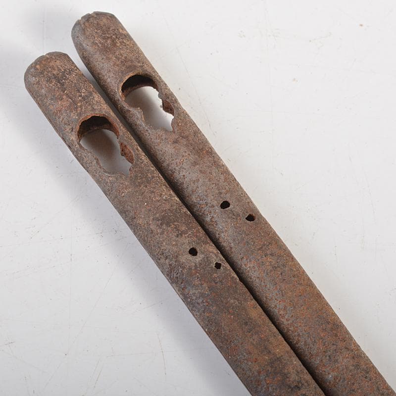 茶道具　釜師　庄司儀兵衛作　鉄製　瓢箪透火箸　共箱　V　R7201