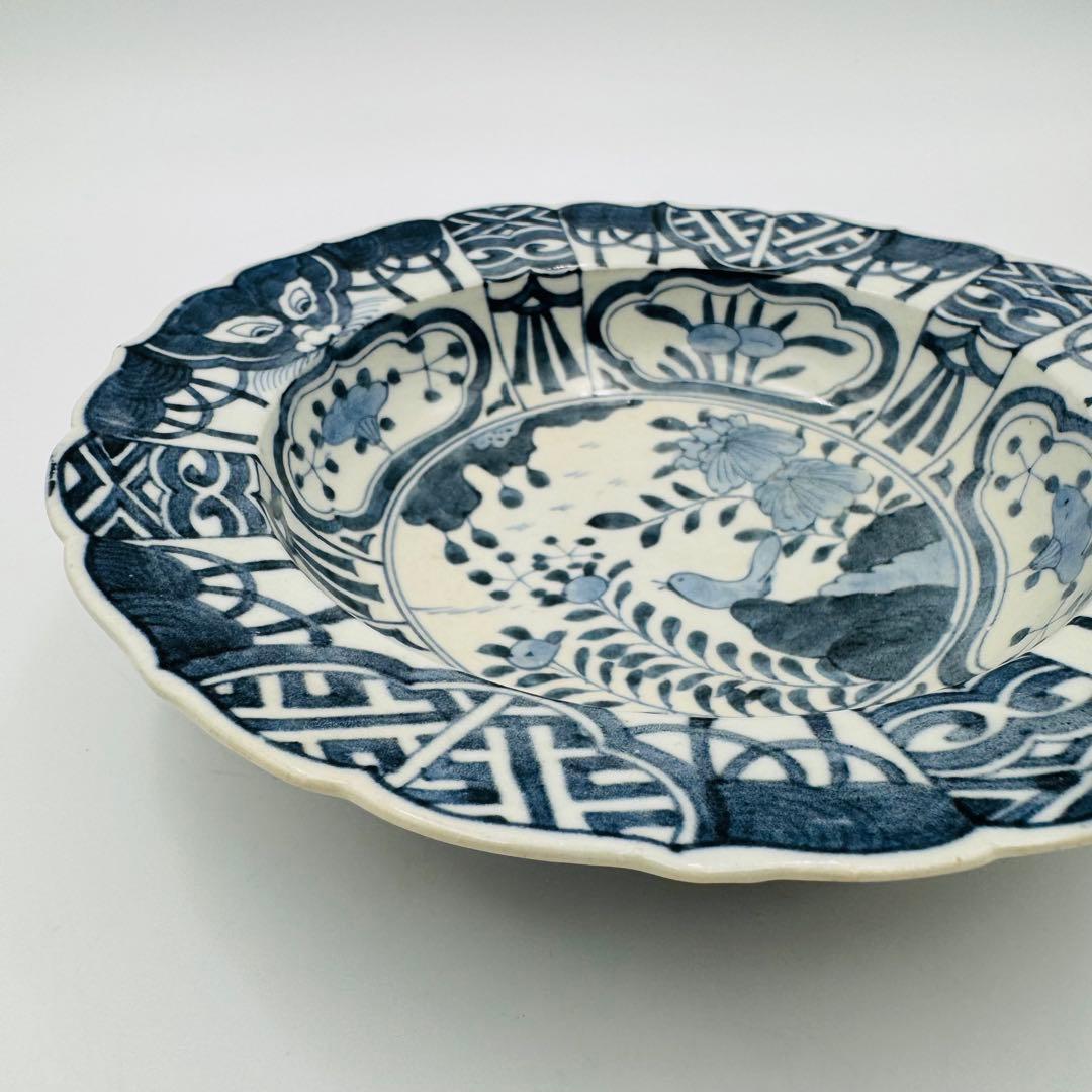 【南紀高松焼　芙蓉手　染付菓子鉢　皿】骨董　アンティーク　インテリア