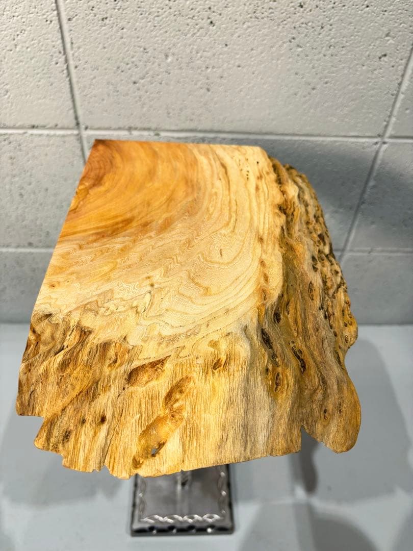 欅サイドテーブル、コーヒーテーブル、観葉植物スタンド一枚板銘木　鉄家具