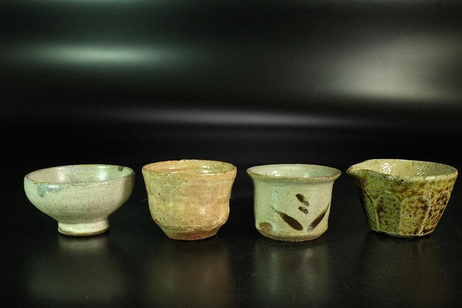 古い 唐津 萩 益子 ぐい呑 四件 まとめて(K-YC380)