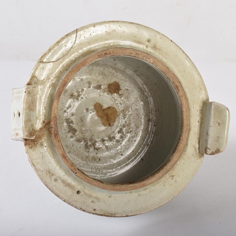 朝鮮美術　李朝　白磁　双耳香炉　唐木蓋付　U　R8373