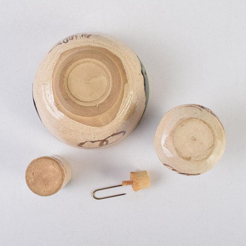 茶道具　鎌倉彫　利休茶箱　織部焼　茶碗　巾筒など　九点　一式　M　R9299