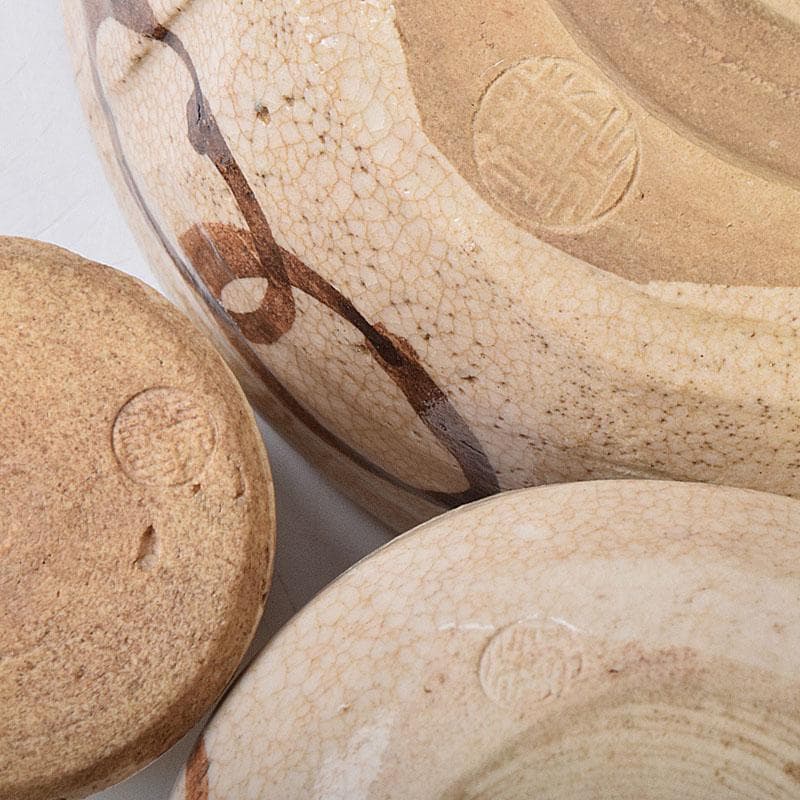 茶道具　鎌倉彫　利休茶箱　織部焼　茶碗　巾筒など　九点　一式　M　R9299