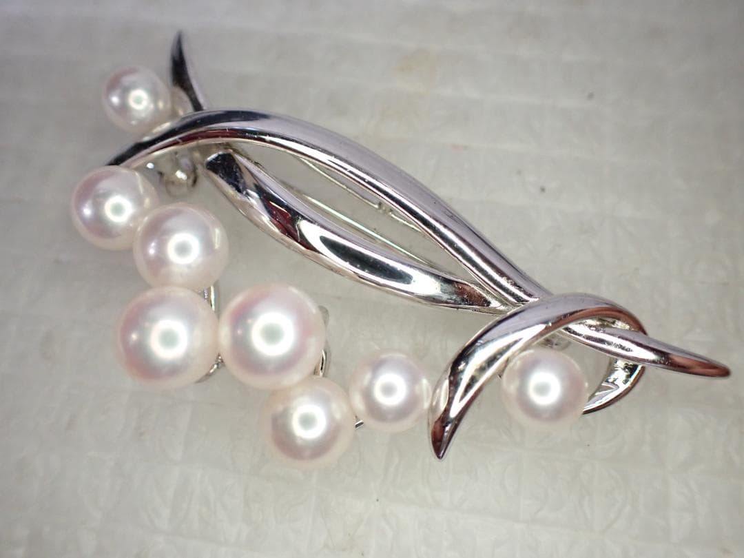 田崎真珠パール×シルバー刻印 ブローチ 真珠TASAKI 卒業式 入学式B1-A