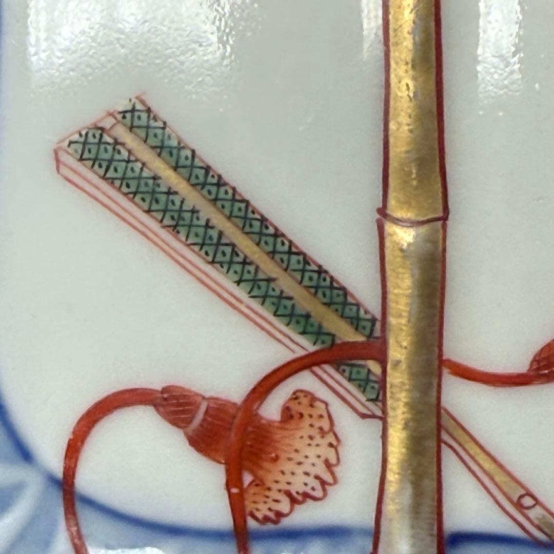 明治時代　有田焼　岩松平吾　色絵軍配形皿　五枚　角岩印　陽刻　珍品　器を楽しむ