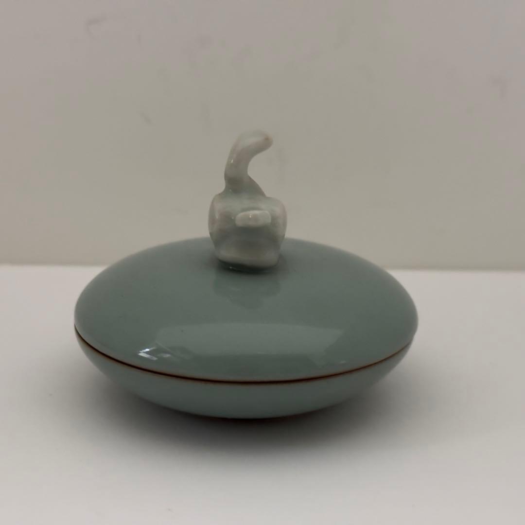 三代 諏訪蘇山 青磁 干支 巳 香合 共箱 未使用 青瓷 茶道