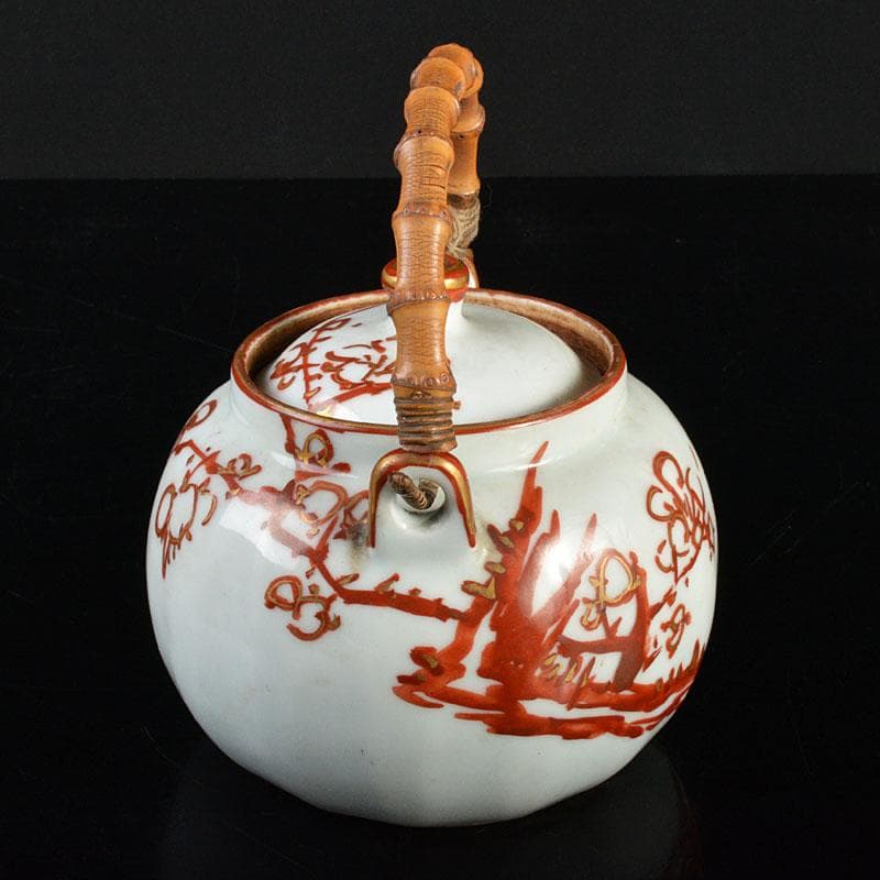 煎茶道具　京焼　清水六兵衛造　赤絵金彩　梅文　急須　茶壷　M R4511