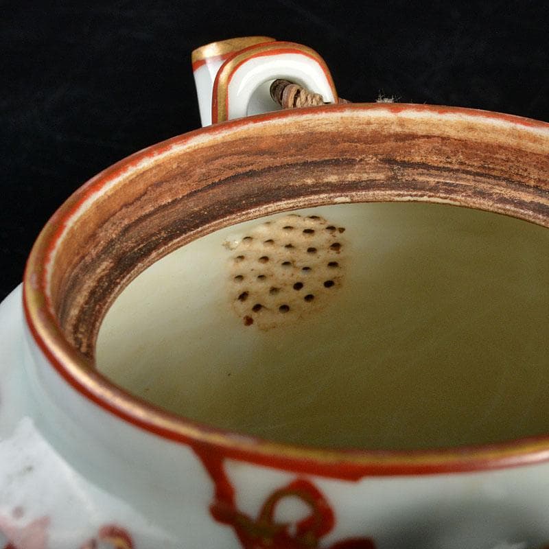 煎茶道具　京焼　清水六兵衛造　赤絵金彩　梅文　急須　茶壷　M R4511