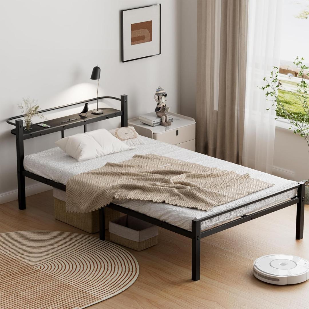 ⭐快適空間⭐ベッドフレーム シングル ベッド 宮棚 2口コンセント