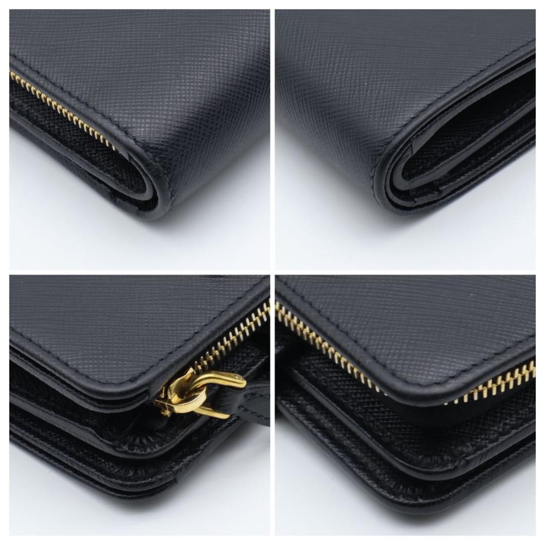 【超極美品】PRADA 新型IC 二つ折り財布　サフィアーノレザー　黒　三角ロゴ